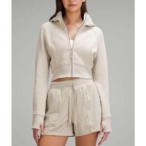 Lululemon Women's Scuba Full-Zip Cropped Hoodie Sweatshirt Fleece Beige